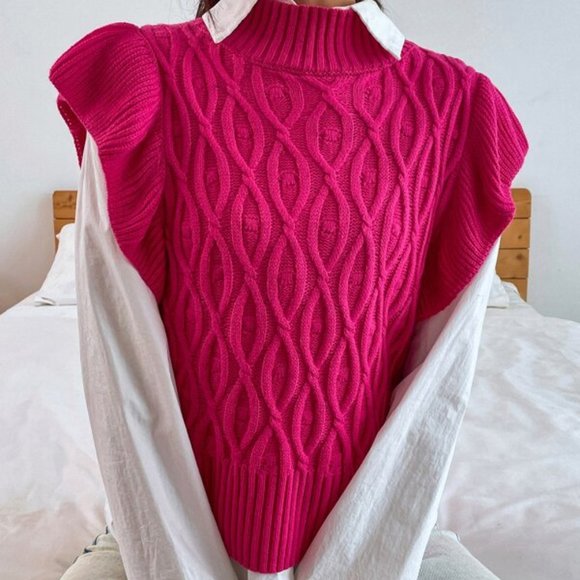 CHIC DOLLZ  Cable Knit Ruffle Trim Sweater Vest PI - Picture 4 of 6